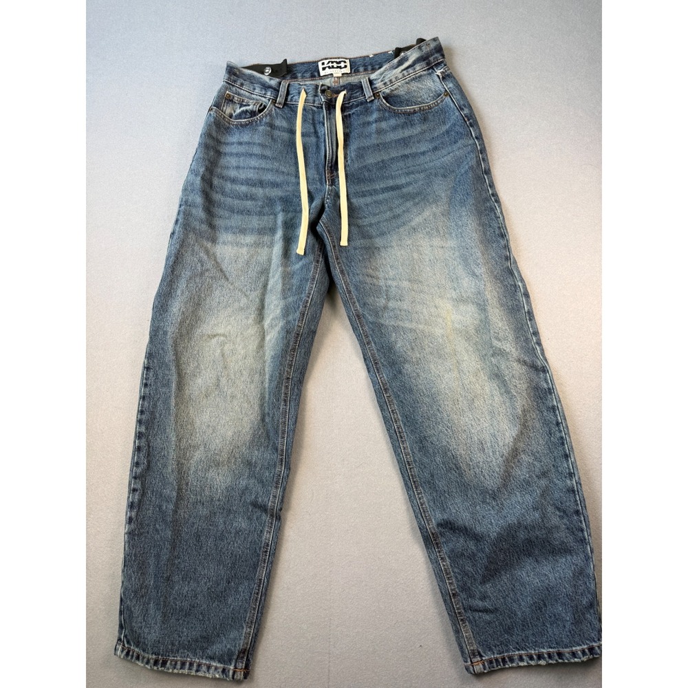 KDB by Kahlana Barfield Brown Women Medium Wash Barrel Jeans Drawstring Size 10 - Picture 2 of 5
